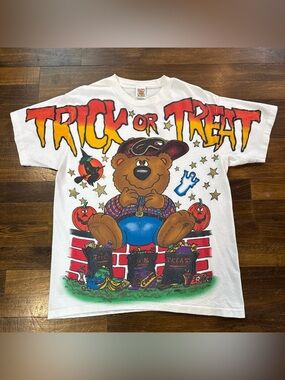 VTG 1996 Freeze Halloween Bear Shirt Large L Trick Or Treat USA Single Stitch